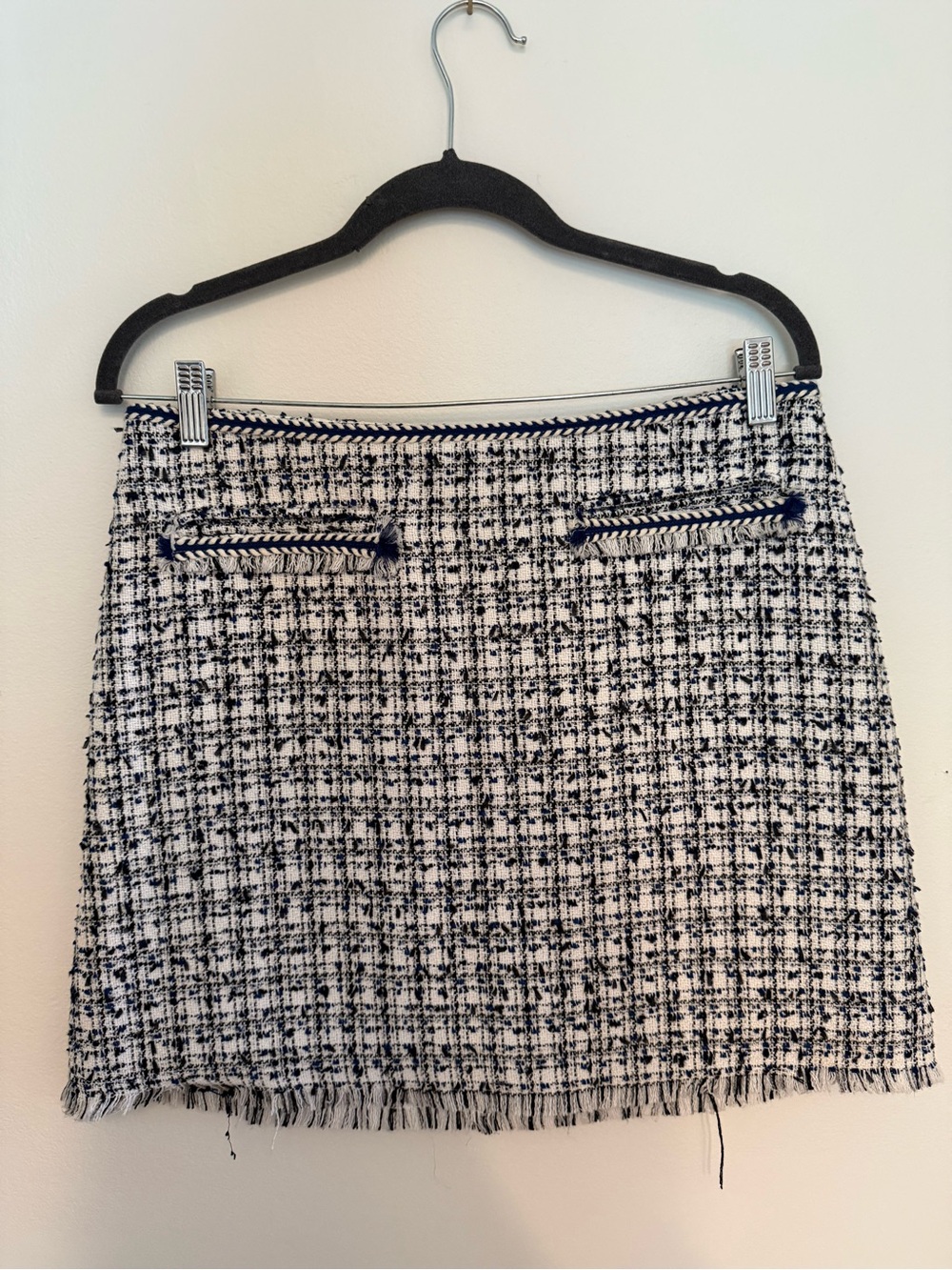 H&M Tweed Mini Skirt in Navy & White